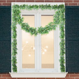 KuiMen Artificial Eucalyptus Garland, Greenery Garland, Faux Vines Hanging Boxwood Green Garland 6 Feet Fake Greenery Garland for Wedding Backdrop Arch Wall Decor, UV Protected Indoor Outdoor