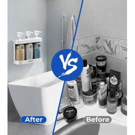 Shampoo and Conditioner Dispenser Shower Soap Dispenser 3 Chamber No Drill Shampoo Dispense for Shower Wall Mounted Shower Shampoo Dispenser 3 Chamber for Bathroom Hotel 3 * 13.37 fl.oz White