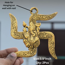 craftslook Metal Lord Ganesha Swastik Wall Hanging – 3.5'' Inch, Set of 2 – Traditional Hindu Décor for Home, Temple, Office, Entrance – Spiritual Gift Item for Housewarming, Festive Decoration