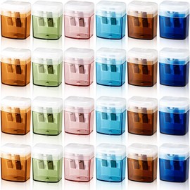 Zhanmai Pencil Sharpener with Lid Manual Double Hole Color Pencil Sharpener Barrel Handheld Small Pencil Sharpener for Kids Classroom School Home(24 Pack)