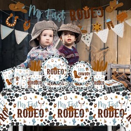My First Rodeo Birthday Party Supplies Boy-142Pcs Western Cowboy Tableware 1st Rodeo Birthday Party Decorations Blue My First Rodeo Baby Shower Dinnerware for Boy