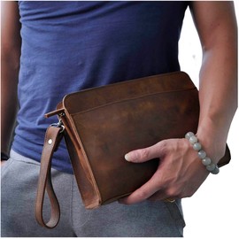 Le'aokuu Men Leather Business Briefcase Clutch Hand Under Arm Bag Male Organizer Wallet Tablets Case (2753 Brown)