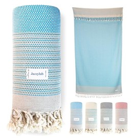 jazzylab Eboard Peshtemal Hammam Towel, 100% Cotton with Fine, Small Checked Striped Pattern, Lightweight, Quick Drying & Versatile, Available in Many Colours, 90 x 180 cm, Turquoise