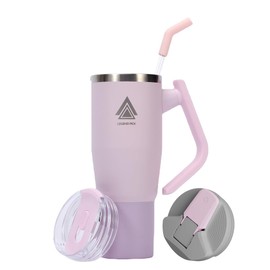4 in 1 Tumbler/Water Bottle 40 oz; with Bendy Straw, Flip Straw, Direct Sip, Rotatable Handle- Fits in all Cup Holders- ideal for Work, Sports, Travel, School; 100% Leak Proof- BPA free (Pink)