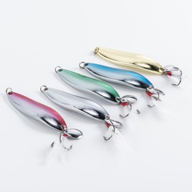 Dr.Fish 14g Metal Spoon Fishing Lures, 5pcs Sea Fishing Spoons for Bass Trout Spinnerbaits with Treble Hooks Feathers Tails for Saltwater and Freshwater