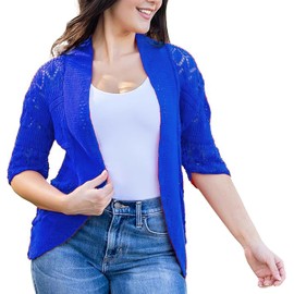 Women Crochet Shrug Sweater Open Front Knit Bolero Shrug for Dress Short Sleeve Cropped Cardigan, X-Large, Royal Blue
