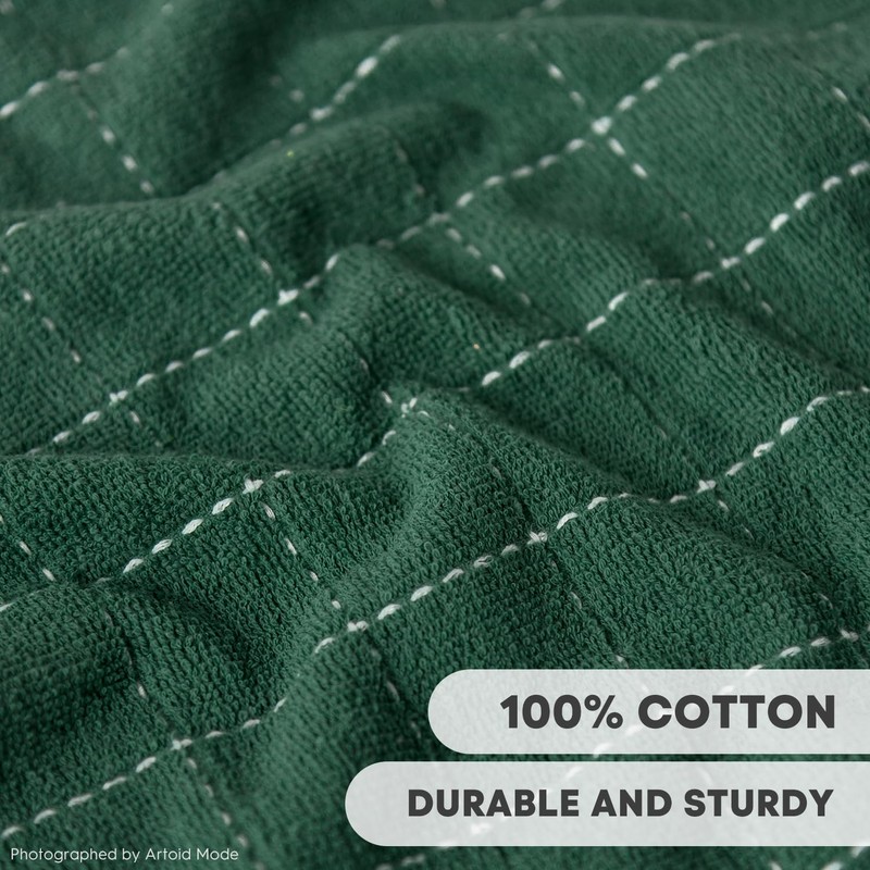 Artoid Mode Checkered Designed Cotton Green Terry Kitchen Dish Cloths,