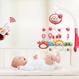 Baby Crib Mobile with Remote Control, Star Projector & Timing Function, Musical Mobile for Bed with Light and Melodies, Hanging Rotating Rattles Toy for Newborns (Red)