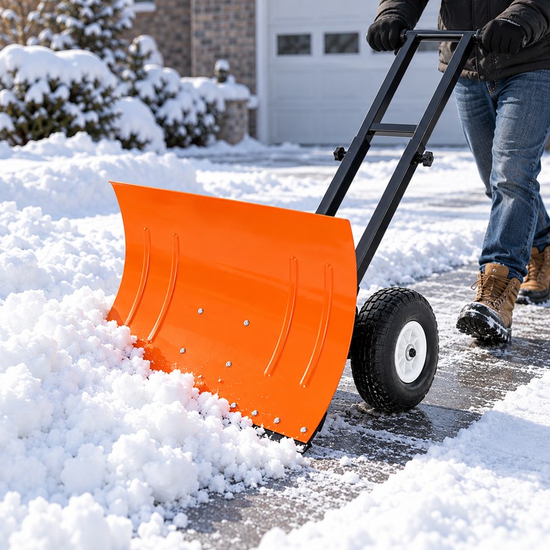 74cm Wheeled Snow Shovel for Driveways – 5-Position Adjustable Handle