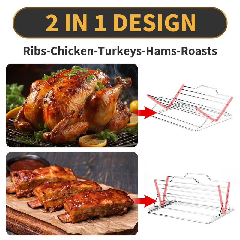 Adjustable Chicken Roasting Rack, Stainless Steel Foldable Roasting Rack, V-Shaped