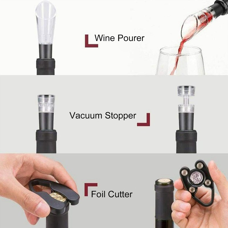 Electric Wine Bottle Opener Automatic Corkscrew W/Foil Cutter Pourer Vacuum