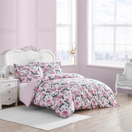 Betsey Johnson - Queen Duvet Cover Set, Reversible Bedding with Matching Shams, All Season Home Decor (Blooming Roses Pink, Queen)