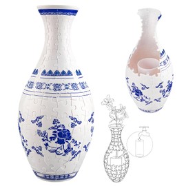 3D Vase Puzzle for Adults, 160 Pieces Puzzle Flower Vase Similar to Blue and White Porcelain ABS DIY Toy Flower Arrangements Home Decoration House Warming Gift for Adults (Blue&White) (Blue&White)