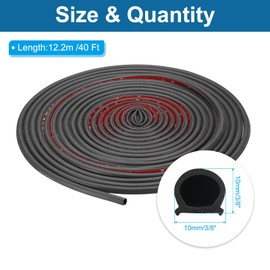 PATIKIL 40 ft D Shape Rubber Seal Strip, 3/8" Self-Adhesive EPDM Rubber Door Weather Stripping for Boat, RV, Auto, Truck, Marine, Garage Doors/Window, Black/Red