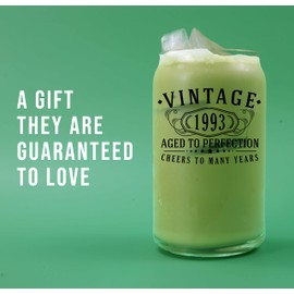 Vintage 1993 Printed 16oz Can Glass - 32nd Birthday Gifts for Women Men - Cheers to 32 years old - 32nd decorations for her him - Best Engraved Coffee Beer Gift ideas - Mom Dad 2.0