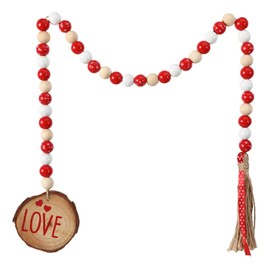 Dayofun Wood Bead Garland with Tassels - Valentines Day Decor,Wooden Love Farmhouse Cozy Home Decor,Tiered Tray Decorations,Wooden Wall Hanging Boho Bedroom Round Beads Decorative Garland Rope Twine