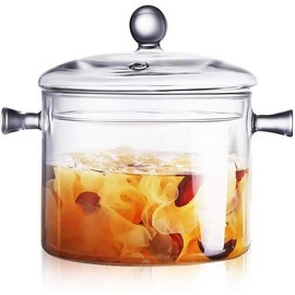 Glass Saucepan with Cover, 64 oz Stovetop Cooking Pot with Lid and Handle Simmer Pot Clear Soup Pot, High Borosilicate Glass Cookware - Color: 2.3L