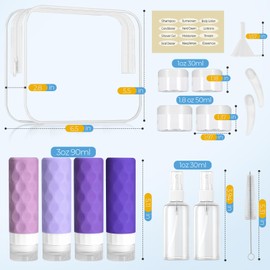 Silevoler 16pack Travel Bottles for Toiletries, TSA Approved Travel Size Containers Set, Leak Proof Refillable Liquid & Creams Toiletries Accessories Kit W/Toiletry Bag (Purple)