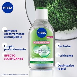 NIVEA Agua Micelar Efecto Mate (400 ml) - Frmula Vegana con Complejo Aminocido que Remueve Maquillaje a Prueba de Agua, Limpia y Refresca la Piel -...