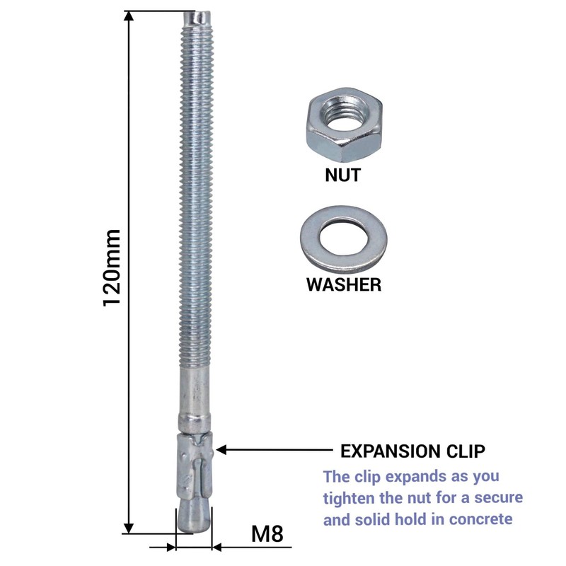 SKIR'CO (Pack of 10) Galvanised Wedge Anchors M8 x 120
