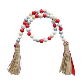 Christmas Decro Wood Bead Garland Tassels 1 Pack 40inch Farmhouse Boha Beaden Wooden Garlands for Holiday Coffee Table Wall Hanging Tiered Tray Decoration Mantel Shelf Thanksgiving