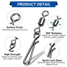 Fishing Rolling Swivels with Hanging Snaps-100Pcs Barrel Snap Swivel Fishing Snap Fast Clips High Strength Lure Connector Speed Clips for Freshwater Saltwater