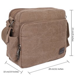 EGOGO Men's Canvas Messenger Bag Sling Shoulder Pack Daypack Cross Body Bag Satchel Bag for Work, School, and Daily Use E527-1 (Brown)