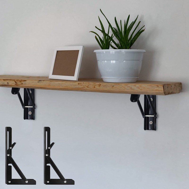 Folding Console, Heavy Duty Hinges Foldable, Angle Shelf Brackets, Iron