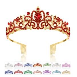 Crown, Red Crown, Tiara Crown, Princess Crown, Birthday Crown, Crown Headband, Crowns for Women, Princess Tiara, Queen Crown, Hair Accessories Crystal Tiaras for Women Girl Bride Wedding Party Prom