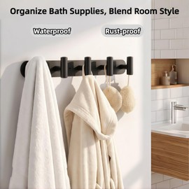 Optish Coat Rack Wall Mount, Black Bathroom Towel Rack with 5 Hooks, Heavy Duty 66LB Sturdy Coat Hook for Towels, Robes, Bags, Hat Rack Key Holder for Entryway, Bedroom