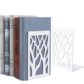 Metal Bookends, Book Holder Shelf, 1 Pair Bookend Holder with Non-Slip Book Stoppers for School, Home, Office (White)