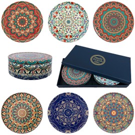 Totally Turkish – Patterned Drink Coasters Set of 6 – Giftable Design Drinks Mat Set – Non-Scratch Top & Non-Slip Cork Base (Anatolia)