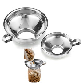 MITUMORMOR Set of 2 Stainless Steel Funnel with Handle, Large Jam Funnel Set, Wide Opening Preserving Funnel for Kitchen, Jam, Liquid, Oil, Beans