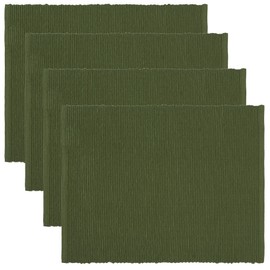 LINUM Plain Pack of 4 Placemats 35 x 46 cm 100% Ribbed Cotton Washable Dark Olive Green