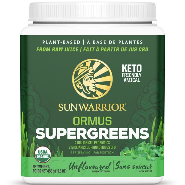 Sun Warrior Ormus Super Greens with 2 Billion CFU Probiotics, Made from Raw Juice, 225g, Natural / 450g
