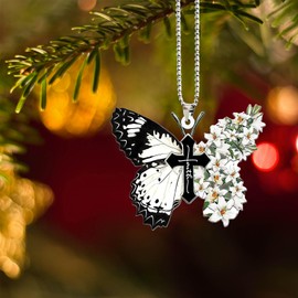 Butterfly Car Rearview Mirror Accessories, Butterfly Car Hanging Ornament, Christian Jesus Cross Car Pendant for Home Decoration Keepsake Christmas Valentine's Day Car Gifts for Men Women (White)
