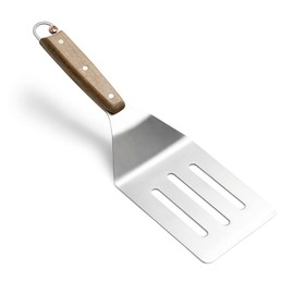 Outset Jackson Stainless Steel Slotted Grill Spatula, Acacia Wood Handle, Silver, 14.6x4.2x1.6"