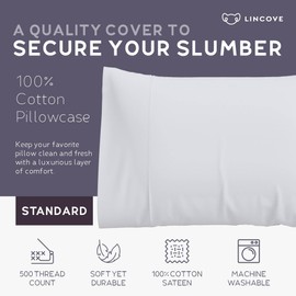 Lincove 100% Cotton Sateen Pillowcase - 500 Thread Count Luxury Cotton | Soft and Durable Bed Pillow Case, New and Improved, Standard Size, 20”x26” – Includes 1 Pillowcase