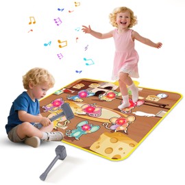 Whack a Mole Game, Interactive Constructive Smack Moles Game Playmat with Sound for 2 3 4 5 6 Years Old Kids, Boys Girls Interactive Toys with 2 Hammers, Educational Game for Toddlers (Yellow)