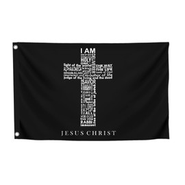 3x5 Feet Names of Jesus Flags with Two Brass Grommets - Jesus Christ American Flags for Outside or Inside - Christian Jesus Bedroom Wall Decoration - Decoration Inspirational Wall Art for Room
