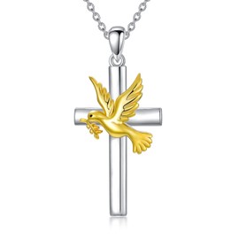 ROMANTICWORK Cross and Dove Necklace Sterling Silver Cross Peace Dove Pendant Jewellery Gift for Women