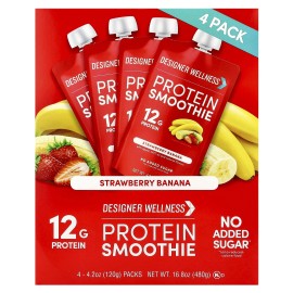 Protein Smoothie, Strawberry Banana, 4 Packs, 4.2 oz (120 g) Each