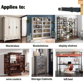 Earthquake Straps (2 Sets) Furniture tie Down Straps, Furniture Anchors, Anti-tip Furniture tie Downs, Cabinet Wall Anchors, Adjustable Shock Straps.