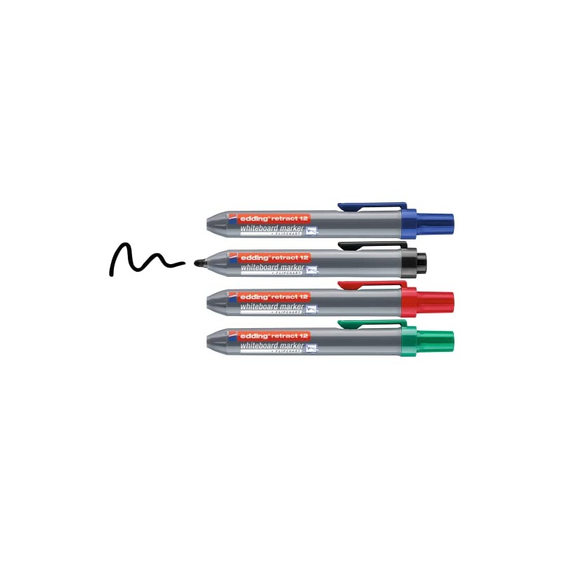 edding 12 Retract whiteboard marker - black, red, blue, green
