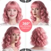Short Curly Pink Bob Wig with Bangs, Wavy Hair Synthetic