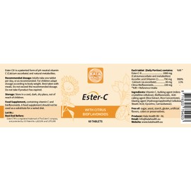 Kala Health - Ester C Tablets 1000 mg per Tablet high-dose Calcium ascorbate with Vitamin C metabolites and 100 mg Citrus bioflavonoids - contributes to The Immune System (60)