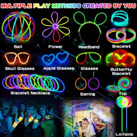 Amzeeniu Pack of 275 Glow Sticks Party Set Glow Sticks Neon Party Light Bracelets Glow Sticks Wedding Light Toy for Party Decoration, Festival Black Light Decoration, New Spinning Top, Lollipop
