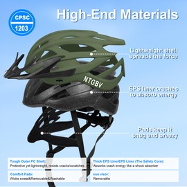 NTGBV Adult Bike Helmet for Men/Women with Helmet Bag 2 Removable Moisture-Wicking Liners & Visors Lightweight Shockproof Adjustable Design CPSC 1203 & EN 1078 Safety Certified for Road/Commute/MTB