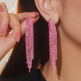 Chandelier Earrings for Women Sparkle Rhinestone Earrings Dressses 2025 Statement Earring Long Tassel Bling Dangle Earring Wedding Bridal Party Jewelry Gifts