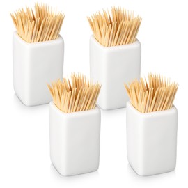 Mimorou 4 Pcs Square Ceramic Toothpick Holder Simple Pure White Ceramic Toothpick Holder Ceramic Square Toothpick Dispenser for Home, Easy to Clean